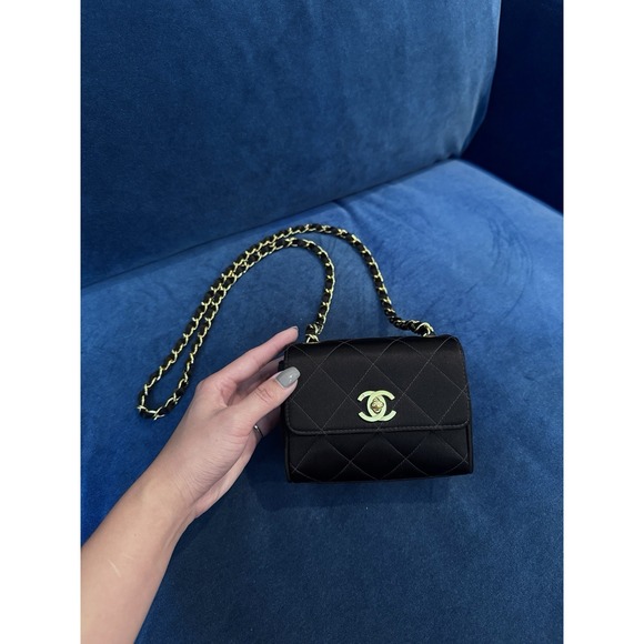 Vintage Chanel Black Satin Mini Square flap Crossbody Bag - Picture 2 of 14